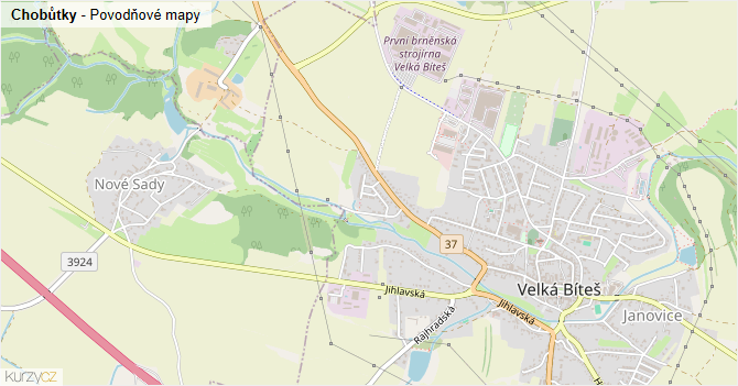 Chobůtky - záplavové mapy stoleté vody