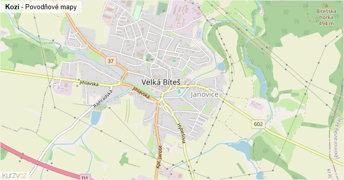 Kozí - záplavové mapy stoleté vody
