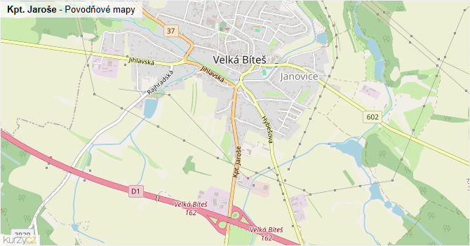 Kpt. Jaroše - záplavové mapy stoleté vody