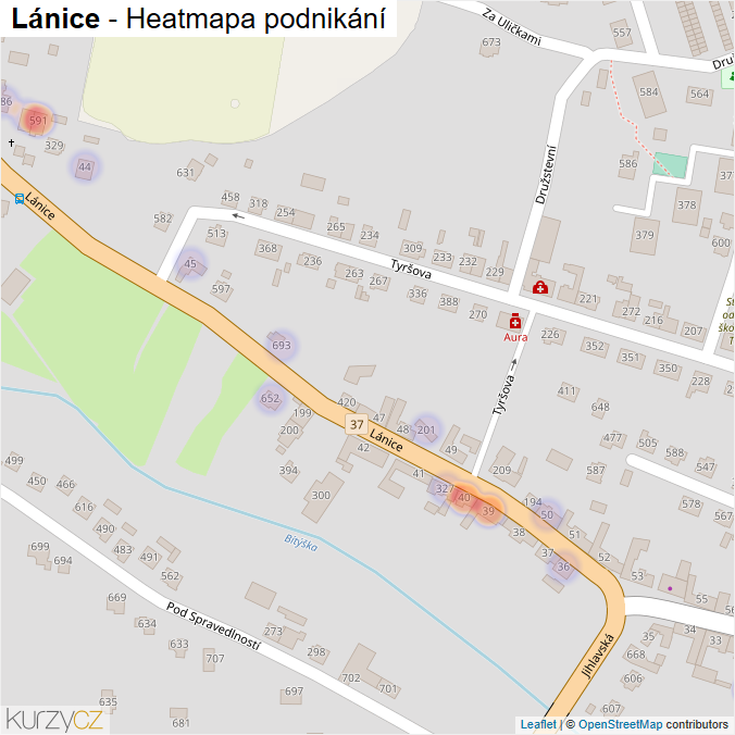 Mapa Lánice - Firmy v ulici.
