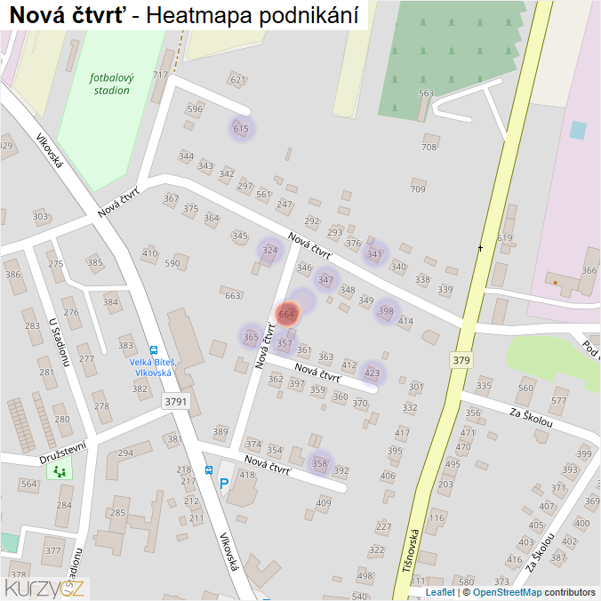 Mapa Nová čtvrť - Firmy v ulici.