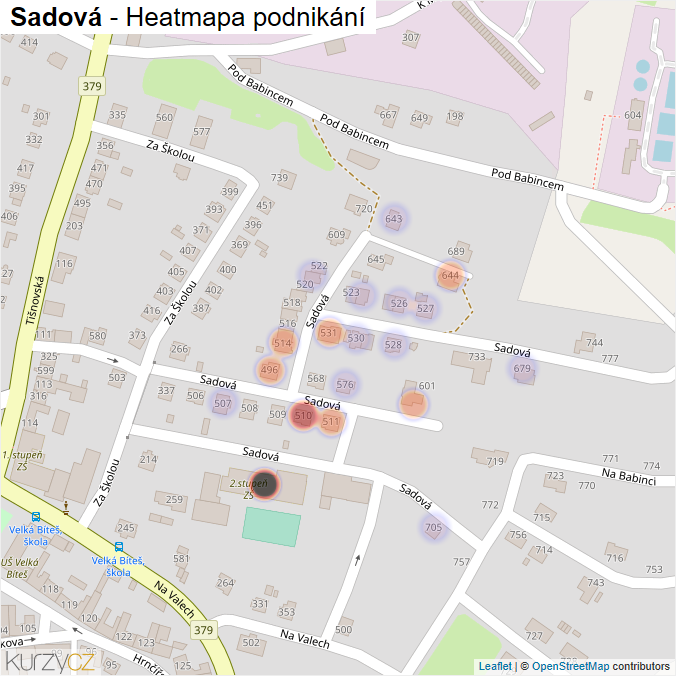 Mapa Sadová - Firmy v ulici.