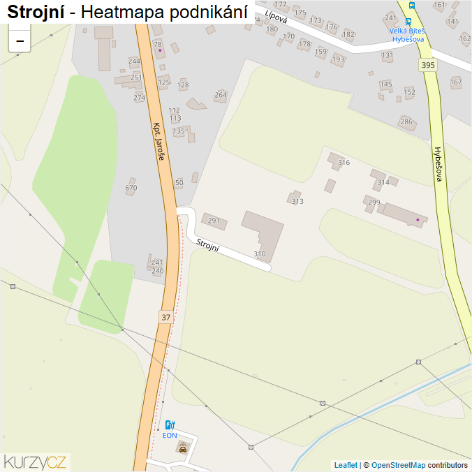 Mapa Strojní - Firmy v ulici.