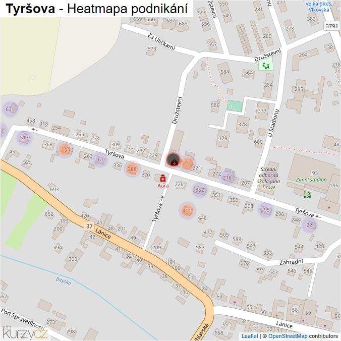 Mapa Tyršova - Firmy v ulici.