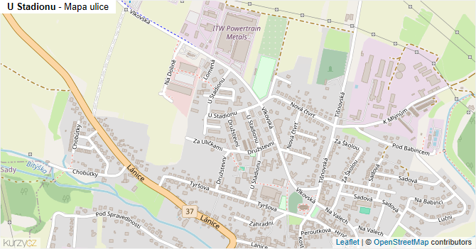 U Stadionu - mapa ulice