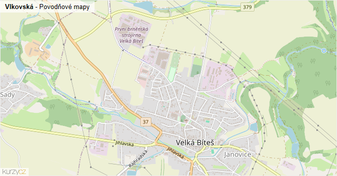 Vlkovská - záplavové mapy stoleté vody