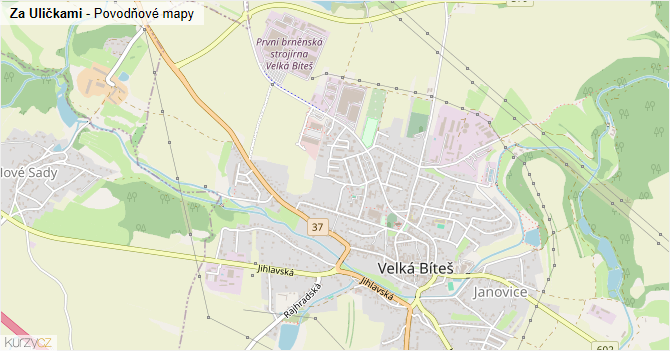 Za Uličkami - záplavové mapy stoleté vody