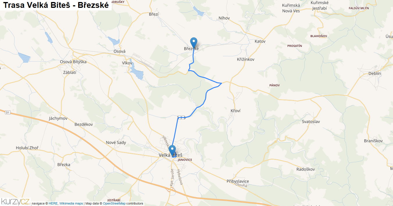 Velká Bíteš-Březské, mapa trasy