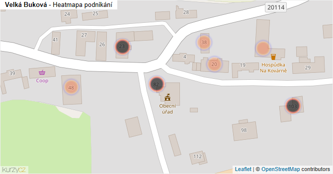 Velká Buková - mapa podnikání