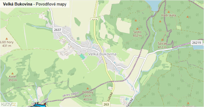 Velká Bukovina - záplavové mapy stoleté vody