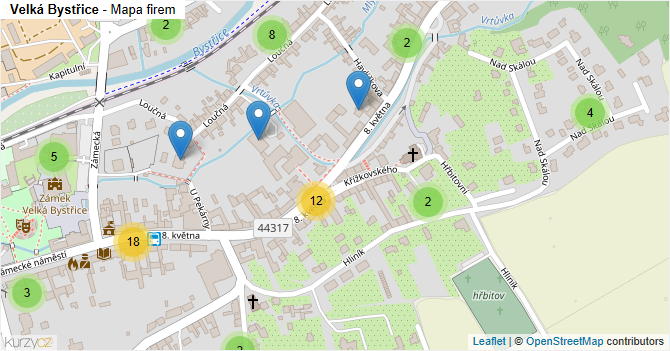 Velká Bystřice - mapa firem