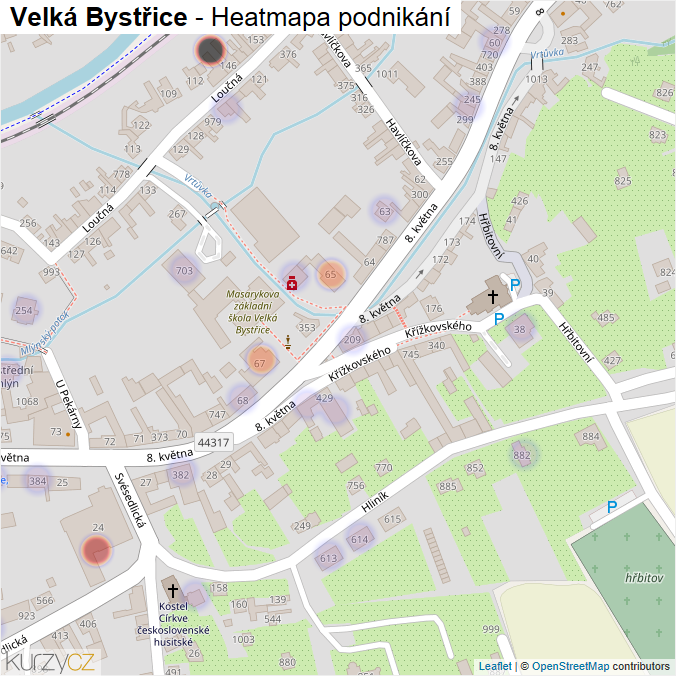 Mapa Velká Bystřice - Firmy v obci.