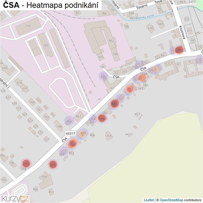 Mapa ČSA - Firmy v ulici.