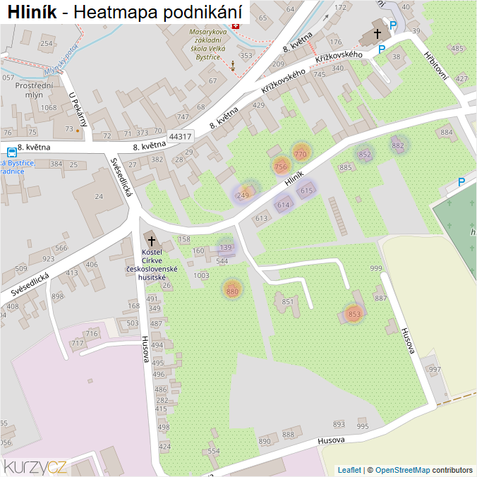 Mapa Hliník - Firmy v ulici.