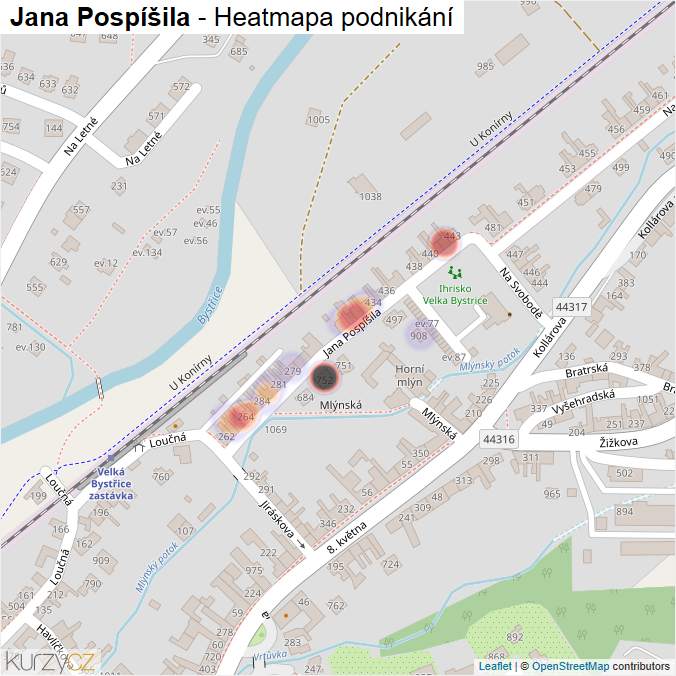 Mapa Jana Pospíšila - Firmy v ulici.