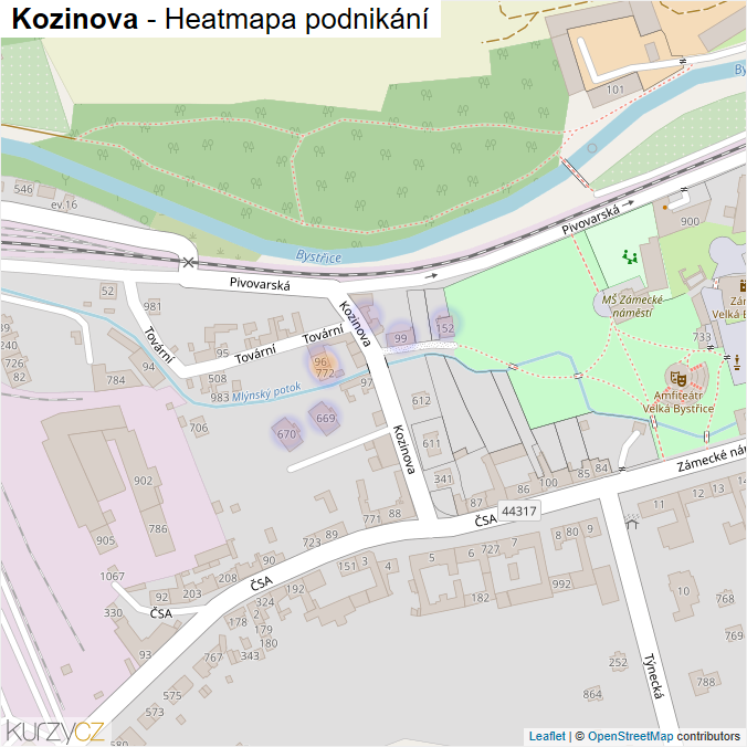 Mapa Kozinova - Firmy v ulici.
