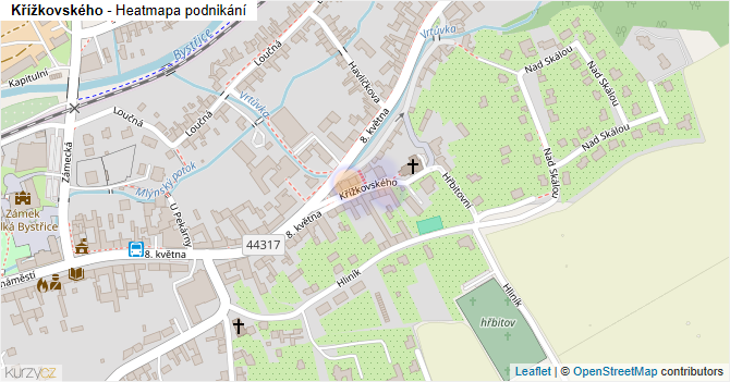 Křížkovského - mapa podnikání