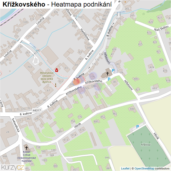 Mapa Křížkovského - Firmy v ulici.