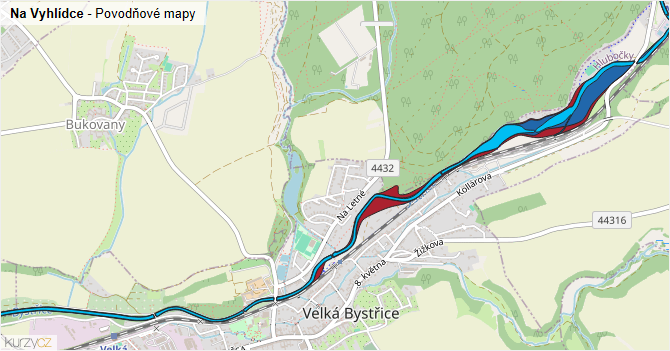 Na Vyhlídce - záplavové mapy stoleté vody