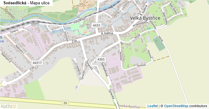 Svésedlická - mapa ulice