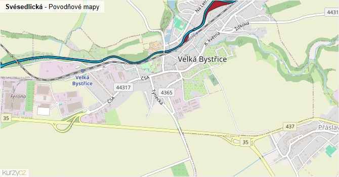 Svésedlická - záplavové mapy stoleté vody