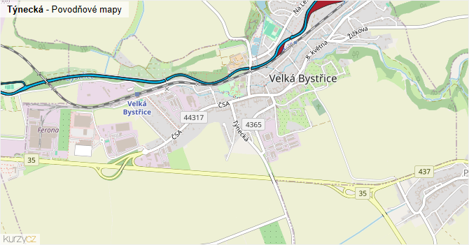 Týnecká - záplavové mapy stoleté vody