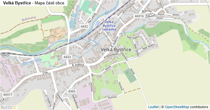 Velká Bystřice - mapa části obce