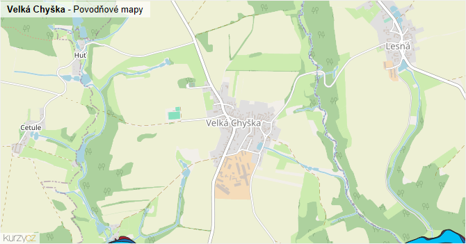 Velká Chyška - záplavové mapy stoleté vody