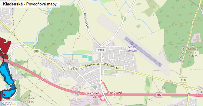 Kladenská - záplavové mapy stoleté vody