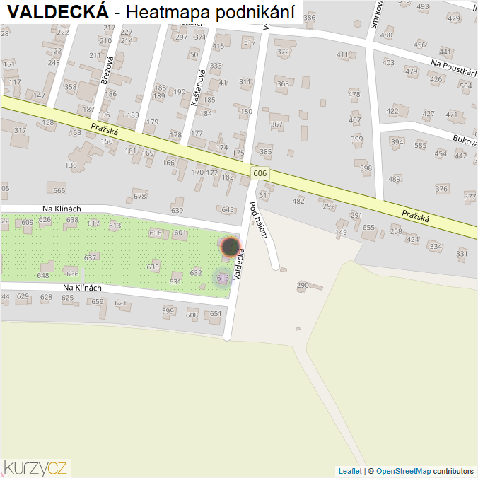 Mapa VALDECKÁ - Firmy v ulici.