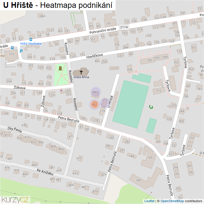 Mapa U Hřiště - Firmy v ulici.