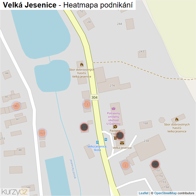 Mapa Velká Jesenice - Firmy v obci.
