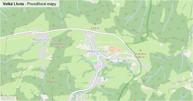 Velká Lhota - záplavové mapy stoleté vody