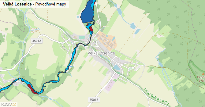 Velká Losenice - záplavové mapy stoleté vody