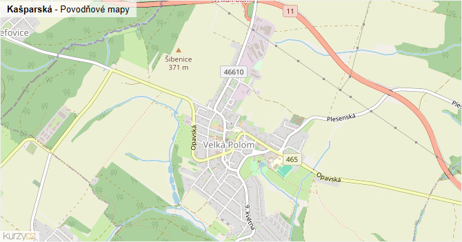 Kašparská - záplavové mapy stoleté vody
