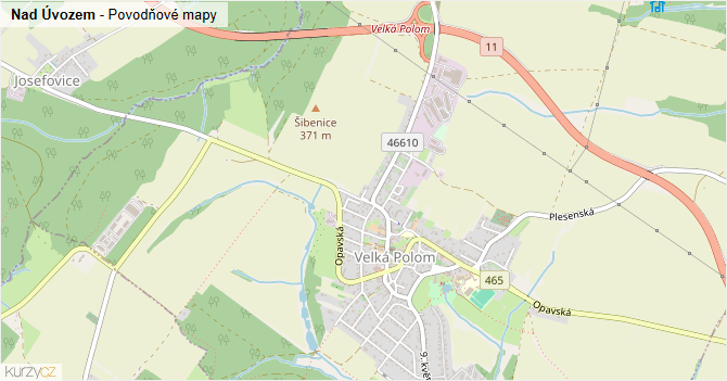 Nad Úvozem - záplavové mapy stoleté vody