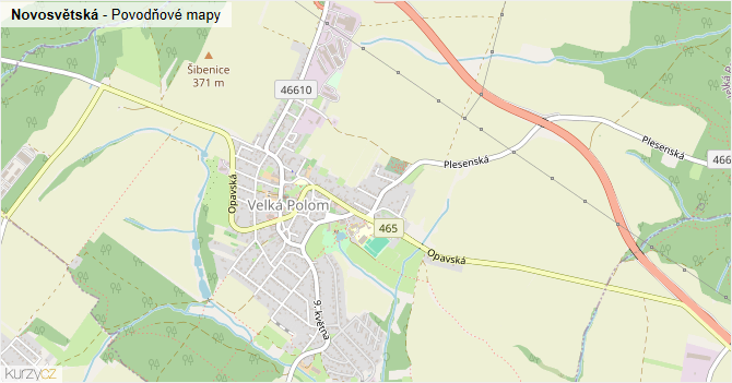 Novosvětská - záplavové mapy stoleté vody