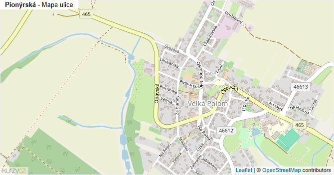 Pionýrská - mapa ulice