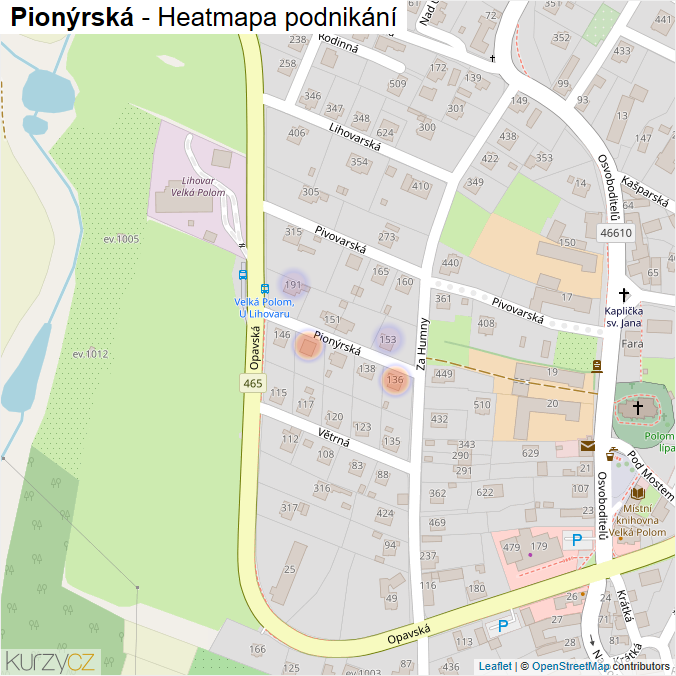 Mapa Pionýrská - Firmy v ulici.