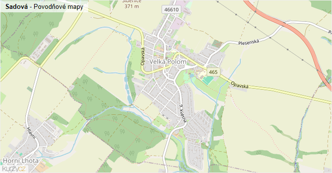 Sadová - záplavové mapy stoleté vody