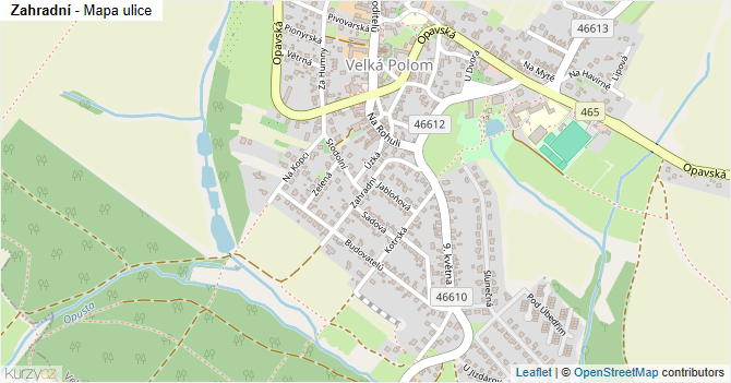 Zahradní - mapa ulice
