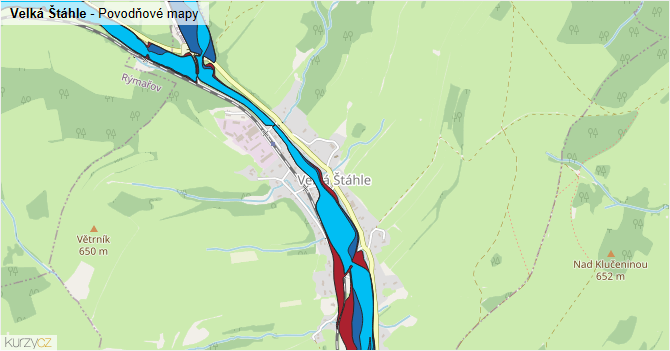 Velká Štáhle - záplavové mapy stoleté vody