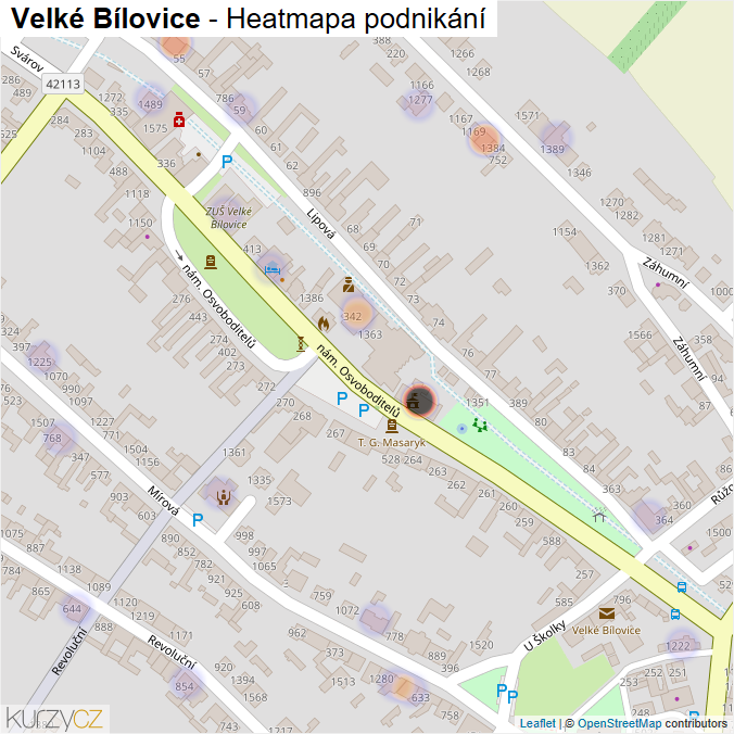 Mapa Velké Bílovice - Firmy v obci.