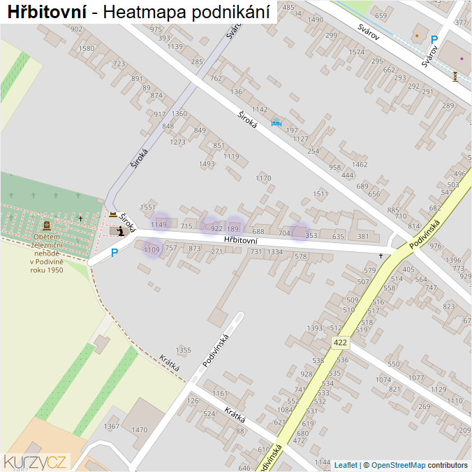 Mapa Hřbitovní - Firmy v ulici.