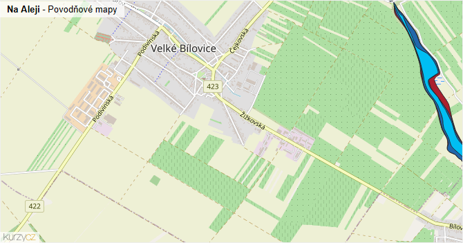 Na Aleji - záplavové mapy stoleté vody