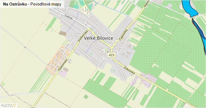 Na Ostrůvku - záplavové mapy stoleté vody