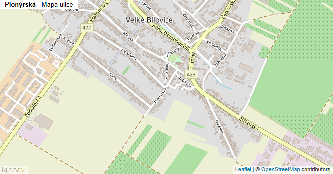 Pionýrská - mapa ulice