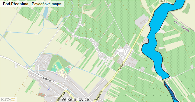 Pod Předníma - záplavové mapy stoleté vody