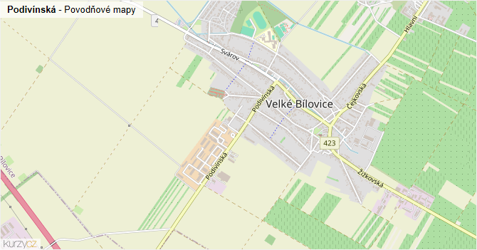 Podivínská - záplavové mapy stoleté vody