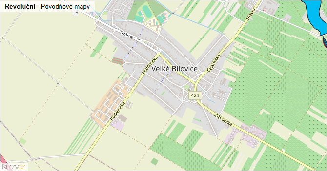 Revoluční - záplavové mapy stoleté vody